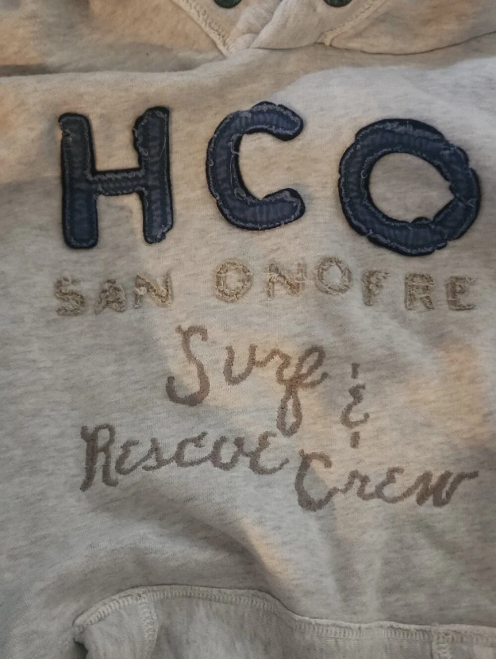 Light Gray Hollister Crewneck Hoodie with Navy Appliqué